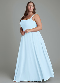 Azazie Shaude Abiti da Damigella Abito A-Line in Chiffon Plissettato Azzurro image4