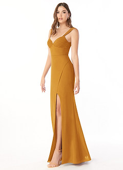 Azazie Audre Final Sale Butterscotch Mermaid Pleated Chiffon Dress image3