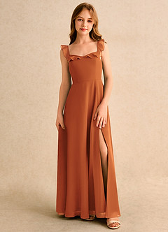Azazie Chip Girls Formal Flower Girl Dresses Cinnamon A-Line Sleeveless Chiffon Dress image1