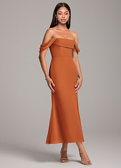 Azazie Saige Bridesmaid Dresses Cinnamon Sheath Off the Shoulder Chiffon Convertible Dress image4