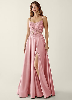 Zuri Powder Pink Satin Wrap Beaing Corset A-line Prom Dress image6