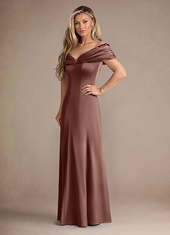 Azazie Auberdeen Mother of the Bride Dresses Espresso Mermaid Pleated Stretch Satin Dress image4