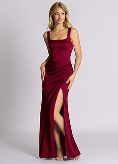 Azazie Mero 신부 들러리 드레스 인어 주름진 자카드 바닥 길이 드레스 image5