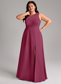 Azazie Phaedra Bridesmaid Dresses Mulberry A-Line One Shoulder Chiffon Dress image13