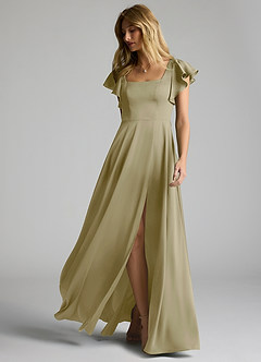Azazie Bondi Vestidos de damas de honor Vestido de Musgo Verde de Satén Elástico de Corte en A con Lazo image6