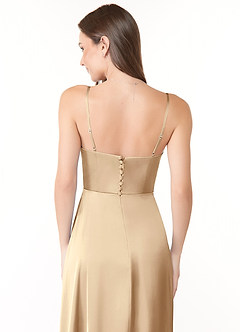 Azazie Halsey Brautjungfernkleider Etui Seitliche Cut-Outs Stretch-Satin Kleid Champagner image3