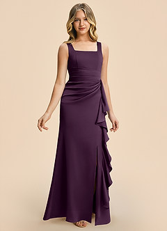 Azazie Adrienne Junior Plum Sheath Pleated Stretch Satin Dress image6