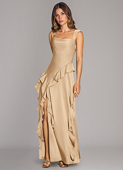 Azazie Sloane Bridesmaid Dresses Champagne A-Line Sweetheart Neckline Stretch Satin Dress image4