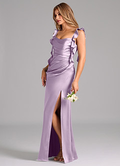 Azazie Jessamine Bridesmaid Dresses Frosted Lilac A-Line Corset Stretch Satin Dress image5