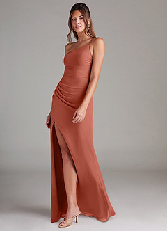 Azazie Eren Bridesmaid Dresses Clay Sheath One Shoulder Chiffon Dress image5