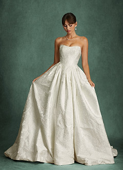 Azazie Bria Vestidos de novia Vestido Blanco Antiguo de Jacquard Floral de Corte Princesa con Palabra de honor image1
