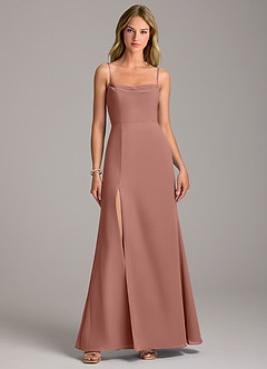 Azazie Tahlia Bridesmaid Dresses Cedar Rose A-Line with Belt Chiffon Dress image4