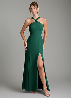 Azazie Rue Bridesmaid Dresses Emerald A-Line Halter Chiffon Dress image4