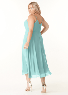 Azazie Clarissa Abiti da Damigella Abito A-Line in Chiffon con Scollo a V Acqua image10