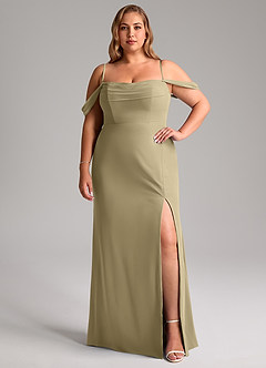 Azazie Saige Jurken voor bruidsmeisjes Converteerbaar Jurk van Chiffon met A-Lijn Off the Shoulder Mosgroen image13