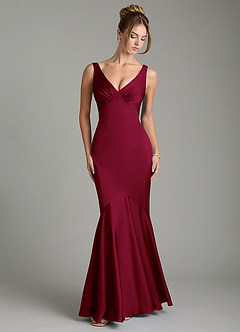 Azazie Alena Robes de demoiselle d'honneur Robe Sirène en Satin extensible Plissée Bourgogne image6