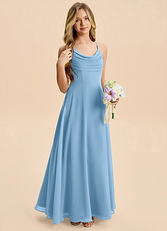 Azazie Gia Junior A-Linie Plissee Chiffon Kleid Stahlblau image5