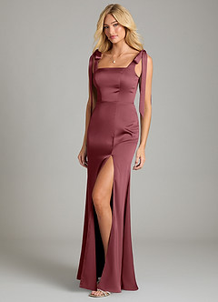 Azazie Frostine Vestidos de damas de honor Vestido de Rosa Del Desierto de Satén Elástico de Corte en A con Lazo image1