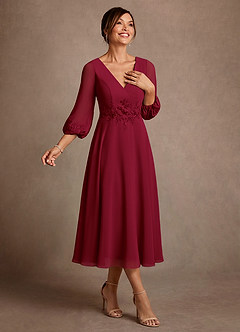 Azazie Ana Suknie dla Matki Panny Młodej Linia A Koronka Szyfon Długość herbaty Sukienka image2