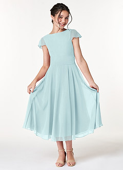 Azazie Payton Junior Sea Glass A-Line Bow Chiffon Dress image3