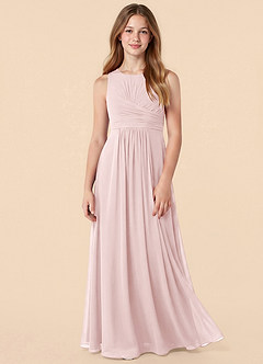 Azazie Skyla Junior Vestido Rosa Rubor de Gasa de Corte en A con Plisado image1