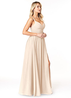 Azazie Chanel Abiti da Damigella Abito A-Line in Chiffon Plissettato Alabastro Bianco image4