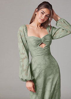 Azazie Lainie Bridesmaid Dresses Agave Sheath Long Sleeve Floral Burnout Dress image2