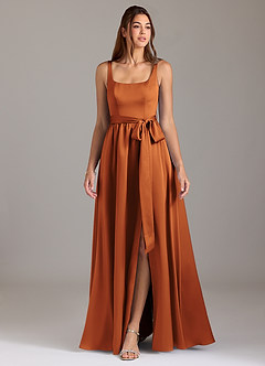 Azazie Elliott Final Sale Agave A-Line with Pockets Stretch Satin Dress image3