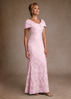 Azazie Amallia Abiti per la Madre della Sposa Abito Sirena in Jacquard Floreale a Spalla Scoperta Jacquard Viola image4