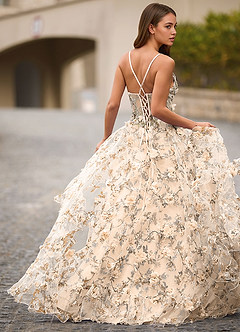 Elara Albicocca Chiaro Abito da ballo floreale 3D image8