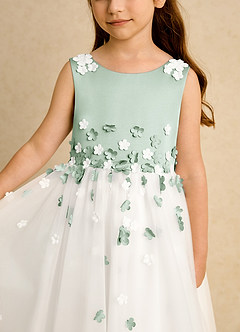 Azazie Eleni Blumenmädchenkleider Ballkleid Schleifen Tüll Kleid Elfenbein Agave image7