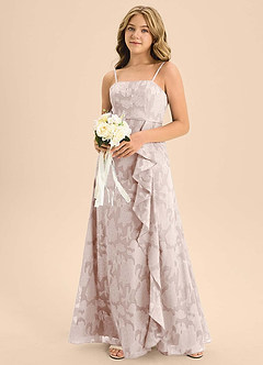 Azazie Kaylee Junior Blushing Pink A-Line with Belt Floral Burnout Dress image6