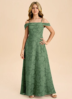 Azazie Anselie Junior Eucalyptus A-Line Off the Shoulder Floral Burnout Dress image3