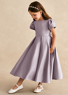 Azazie Princess Flower Girl Dresses Dusk A-Line Pleated Matte Satin Dress image1