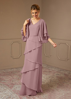 Azazie OHara Abiti per la Madre della Sposa Abito A-Line in Chiffon con Scollo a V Rosa Polverosa image3