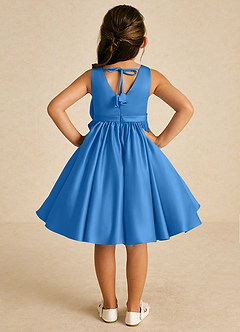 Azazie Apple Flower Girl Dresses Blue Jay A-Line Bow Matte Satin Dress image2