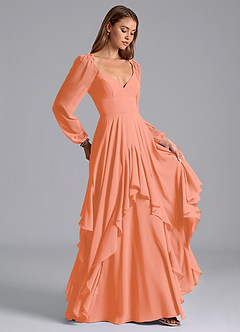 Azazie Karan Bridesmaid Dresses Sunset A-Line Long Sleeve Chiffon Dress image4
