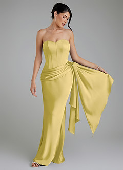 Azazie Draya Bridesmaid Dresses Canary Mermaid Strapless Stretch Satin Dress image4