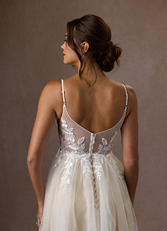 Azazie Liana Wedding Dresses Diamond White Champagne A-Line V-Neck Sequins Tulle Dress image10