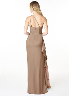 Azazie Latrice Brautjungfernkleider Etui Kaskadierende Rüschen an einer Schulter Stretch-Satin Kleid Taupe image2
