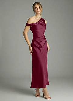 Azazie Emerson Bridesmaid Dresses Mulberry Mermaid Off the Shoulder Stretch Satin Dress image3