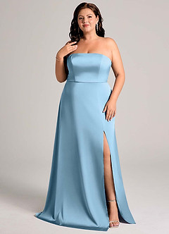 Azazie Wren Bridesmaid Dresses Steel Blue A-Line Strapless Stretch Satin Convertible Dress image10