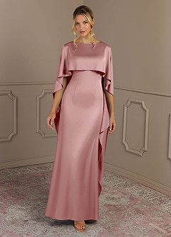 Azazie Eli Mother of the Bride Dresses Dusty Rose Sheath Boatneck Stretch Satin Dress image4