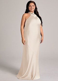 Azazie Velli Abiti da Damigella Abito Sirena in Raso Elasticizzato Collo Alto Alabastro Bianco image11