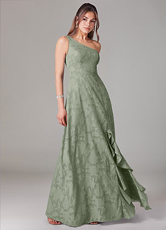 Azazie Ellianna Bridesmaid Dresses Agave A-Line One Shoulder Floral Burnout Dress image3