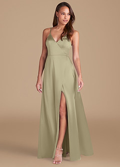 Azazie Maksim At-home Try On Dresses Auburn A-Line Metallic Satin Dress image4