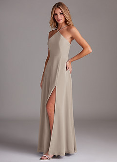 Azazie Bailey Brautjungfernkleider A-Linie Halter Seitenschlitz Chiffon Kleid Frost image3