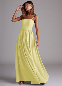 Azazie Calianna Jurken voor bruidsmeisjes Converteerbaar Jurk van Chiffon met A-Lijn Off the Shoulder Citroensorbet image3
