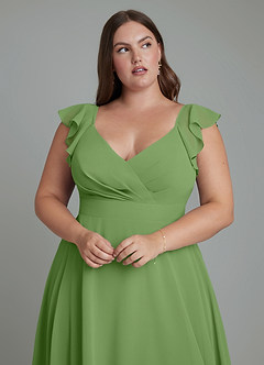 Azazie Leilani Bridesmaid Dresses Basil A-Line Pleated Chiffon Dress image12