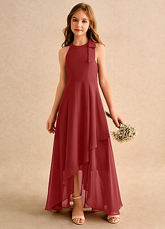 Azazie Boop Girls Formal Robe Demoiselle D'honneur Fillette Robe Trapèze en Mousseline de soie Arc Rouille image4